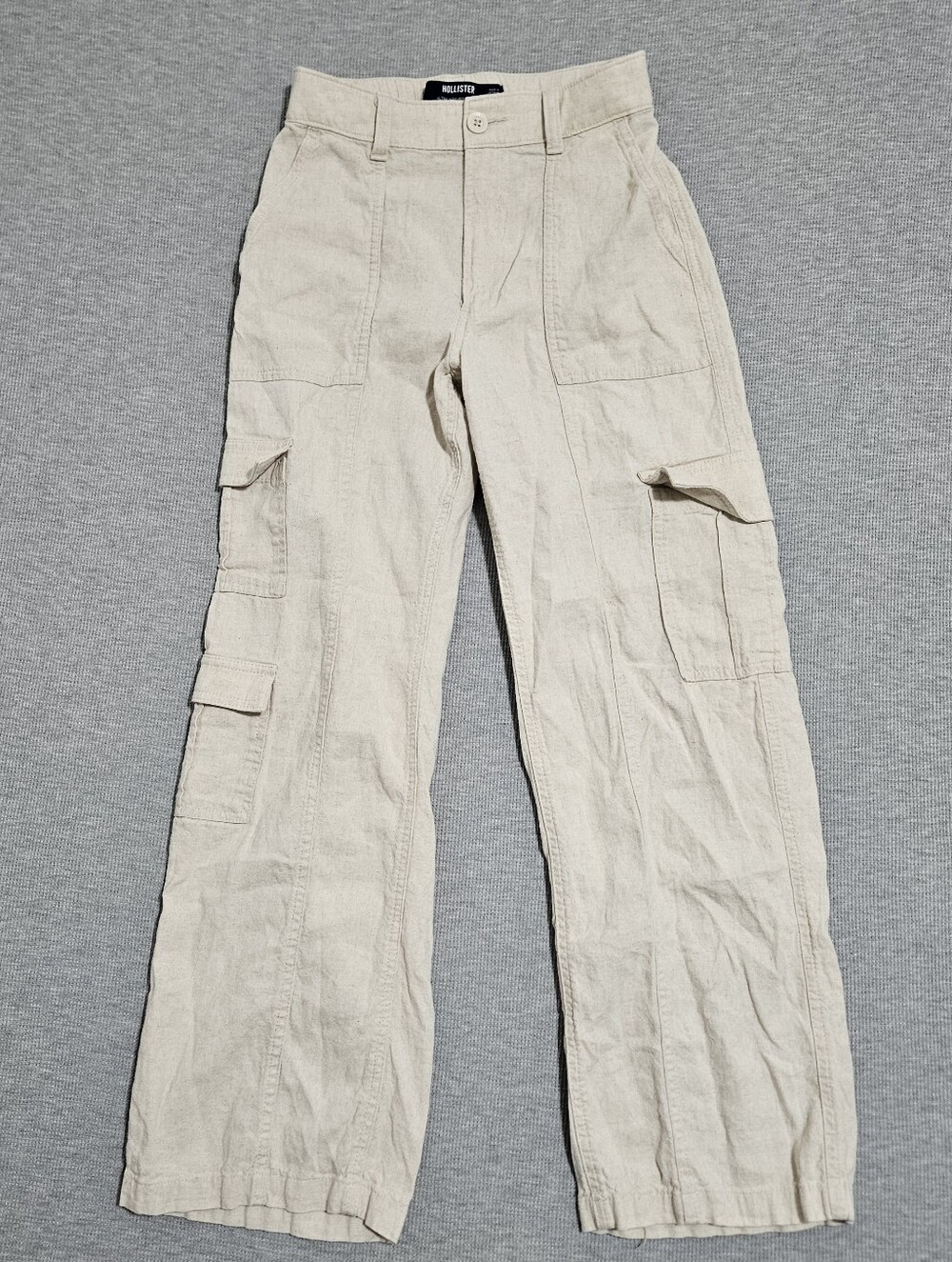 Hollister cream baggie cargo pants Size XS linen blend